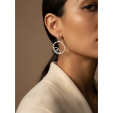 NKT Collection Kadın Taşlı Yaprak Motifli Yuvarlak Halka Sallantılı Abiye Küpe