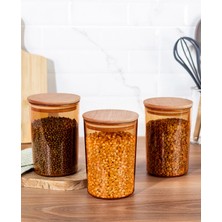 Madame Coco Yuviera 900ml Ahşap Kapaklı Saklama Kabı 3'lü