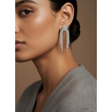 NKT Collection Kadın Uzun Üçgen Form Taşlı Sallantılı Abiye Küpe