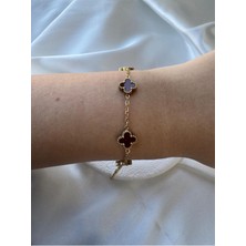 Çelik Küçük Gold Bordo Cleef Bileklik