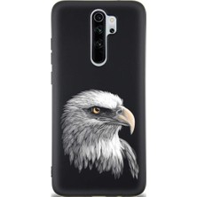 PrintiFy Xiaomi Redmi Note 8 Pro ile Uyumlu Kartal (0214C) Tasarımlı Siyah Lansman Kılıf