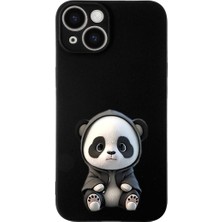 PrintiFy iPhone 15 Plus ile Uyumlu Sevimli Panda (0214D) Tasarımlı Siyah Lansman Kılıf