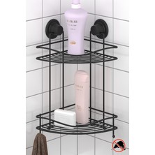 Vakımlı Iki Katlı Banyo Köşe Rafı, Mat Siyah, Dayanıklı ve Şık Tasarım.