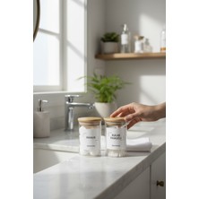 Bambu Kapaklı Cam Kavanoz, Pamuk ve Kulak Pamuğu Için 250ML, Bej Renk