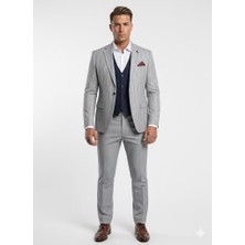 Plus Scorpion Erkek Çizgili Takım Elbise 3’lü Set – Ceket + Yelek + Pantolon – Slim Fit Italyan Tarz