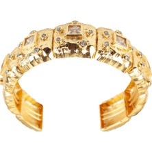 Liveyn Design Kare Taşlı Altın Ton Dokulu Geniş Bileklik