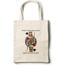 INKD Sanatsal Bez Çanta – Art Nouveau Grimaud Maça Papazı Tasarım - 35X40