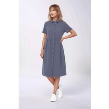 Mamayaga Kadın Gömlek Yaka Önden Düğmeli Yarım Kol Büyük Beden Curve Hamile Günlük Elbise