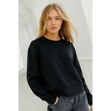 Rich Kadın Siyah Pamuklu Interlock Oversize Sweatshirt