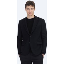Kip Siyah Düz Modern Fit Yün Karışımlı Ceket