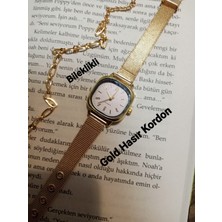 Brality Modern Moda Kadın Kol Saati Vintage Oval Gold Kasa- Gold Renk Hasır Kordon TT0054