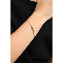 Sembol Gold Balık Sırtı Bileklik Green Opal Taşlı 17+3 cm En 3 mm