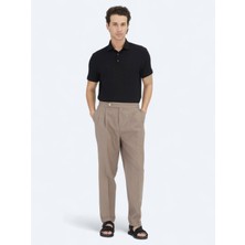 Kip Koyu Vizon Dokuma Carrot Fit Casual Pamuk Karışımlı Pantolon