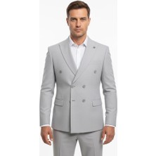 Plus Scorpion Gri Kruvaze İtalyan Kesim Erkek Takım Elbise – Slim Fit Modern Mikro Desen Kumaş