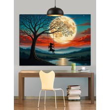 Artmeg Ay Işığında Ağaçtaki Salıncakta Sallanan Kız Dekoratif Kanvas - Mdf Ahşap Tablo