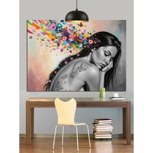 Artmeg Dövme Sanatı Çiçek Kadın Dekoratif Kanvas - Mdf Ahşap Tablo