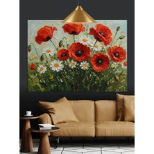 Artmeg Kırmızı Gelincik Çiçek Tarlası Dekoratif Kanvas - Mdf Ahşap Tablo