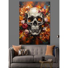 Artmeg Çiçekli Kurukafa Soyut Sanat Dekoratif Kanvas - Mdf Ahşap Tablo