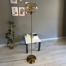 Bamyum Solvia Cam Bal Rengi Düz Ince Gövde Lambader Modern Oturma Odası