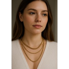 Çelik 3'lü Gold Kolye