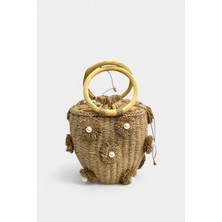 %100 Hasır Zincir Uzun Askı Detaylı Kadın El ve Omuz Çantası