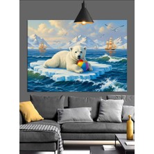 Artmeg Buzdağında Topla Oynayan Beyaz Kutup Ayısı Dekoratif Kanvas - Mdf Ahşap Tablo