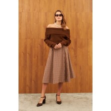 Stella Pulvis Kahverengi Godeli Midi Etek