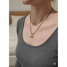 Pelit ​🌟 Sokak Stili! Şişkin (Puffy) M Harf Kolye - Siyah Ip Zincir