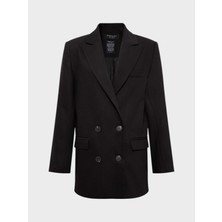 Rivus Oversize Kruvaze  Kesim Ceket - Siyah