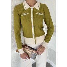 Gülseli Kadın Polo Yaka Incili Düğme Detaylı Triko Hırka (S-M-L Beden Uyumludur.) P-00018053