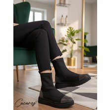 Çaçaroz Ayakkabı Büyük Numara Bayan Beyaz Taşlı Esnek Streç Malzeme Bot