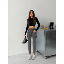 Blue Marlin Kadın Kar Siyah Kargo Cep Dar Paça