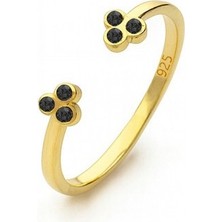 Brezza Lusso Jewelry 925 Ayar Tri Shine Üç Siyah Taşlı Açık Tasarım Yüzük
