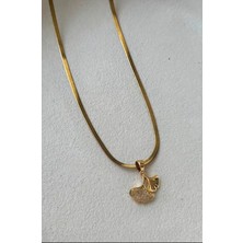 Mrs.Lry Çelik Ginkgo Yaprağı Kolye Yılan Zincirli Kararmaz Takı