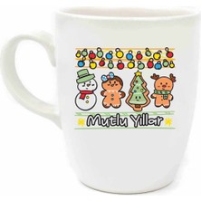 Palto Tasarım Noel Işıklar Krem Oval Kupa No:19-Yılbaşı Temalı Kupa