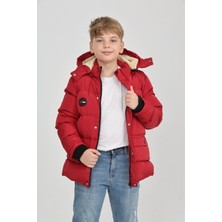 Erkek Çocuk Kışlık Yoğun Elyaf Dolum Iç Kısmı Polar Astarlı Kapüşonlu Erkek Mont Kaban