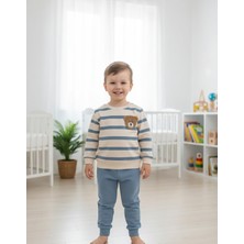 Yusgos Çizgili Bear AyıcıkN Akışlı Erkek Bebek Takım Mavi 9 - 12 Ay