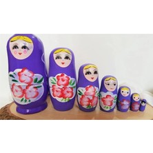 Empressco Mor Ahşap 7’li Matruşka Bebek Seti, Zarif ve Eğlenceli Dekorasyon Ürünü