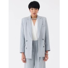 Rivus Oversize Kruvaze  Kesim Ince Çizgili Ceket - Gri