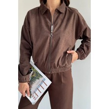 Gülseli Fermuarlı Fitilli Kadife Ceket P-00019253