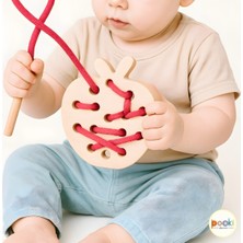 Empressco Renkli Montessori Ip Geçirme Oyunu Elma, Çocuklar Için Eğlenceli Aktivite