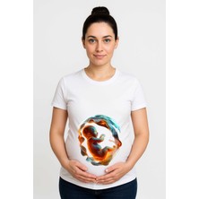 Sedirli Hamile Baskılı Kadın Tshirt Pamuklu Penye Kumaş