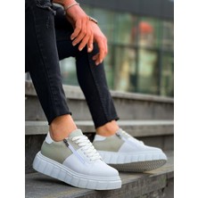 EM Trend KB-X155 Kuback Beyaz Cilt Gri Süet Detaylı Beyaz Yüksek Taban Günlük Spor Ayakkabı