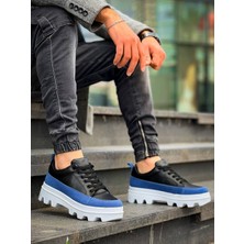 EM Trend KB-056 Kuback Siyah Mavi Detaylı Beyaz Yüksek Taban Günlük Spor Ayakkabı