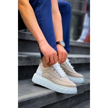 EM Trend KB-X10 Kuback Bej Süet Beyaz Yüksek Taban Günlük Spor Ayakkabı