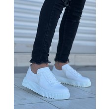 EM Trend KB-X502  Kuback Beyaz Cilt Yüksek Beyaz Taban Bağcık Detaylı Lastikli Günlük Erkek Ayakkabı