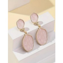 Alya's Aksesuar Mermer Tasarımlı Şık Pembe Sallantılı Küpeler