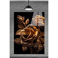 Marsilyan  Sevilen Seri Altın Güller Cam Tablo