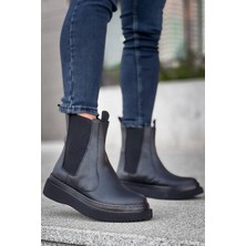 EM Trend KB-0992  Kuback Siyah Cilt Siyah Yüksek Taban  Lastikli Erkek Bot