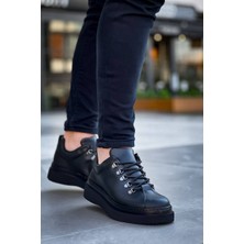 EM Trend Kb-X4  Kuback Siyah Cilt Siyah Yüksek Taban Bağcıklı Günlük Erkek Ayakkabı